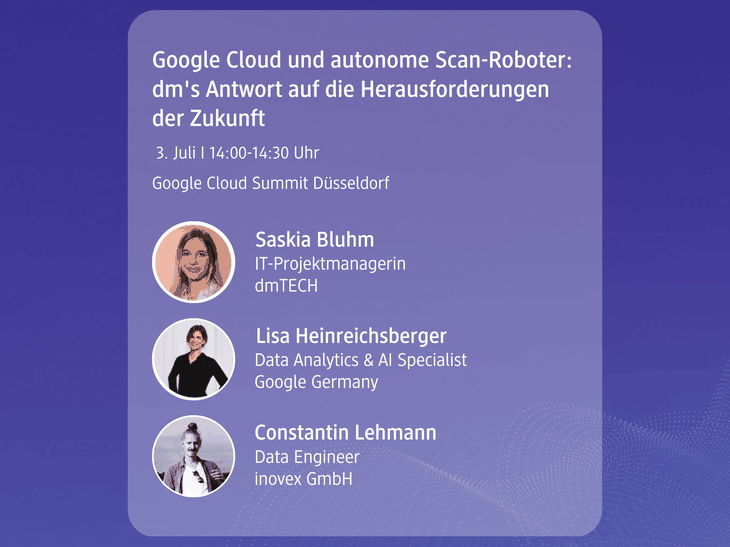 dmTECH Vortrag zu Google Cloud und autonomen Scan-Robotern bei Google Cloud Summit in Düsseldorf