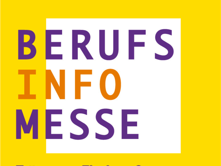Logo der Berufsinfomesse mit dem Untertitel 'Traumen. Finden. Starten'