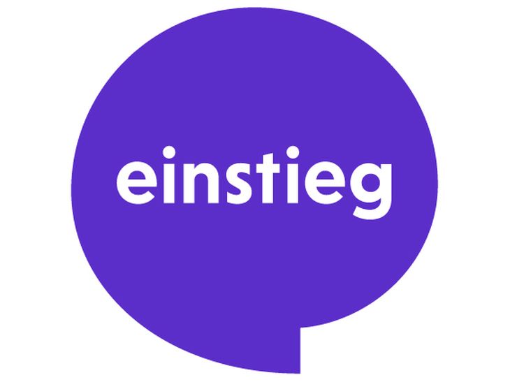 Lila Sprechblase mit dem weißen Schriftzug „einstieg“, das Logo der Einstieg Karlsruhe